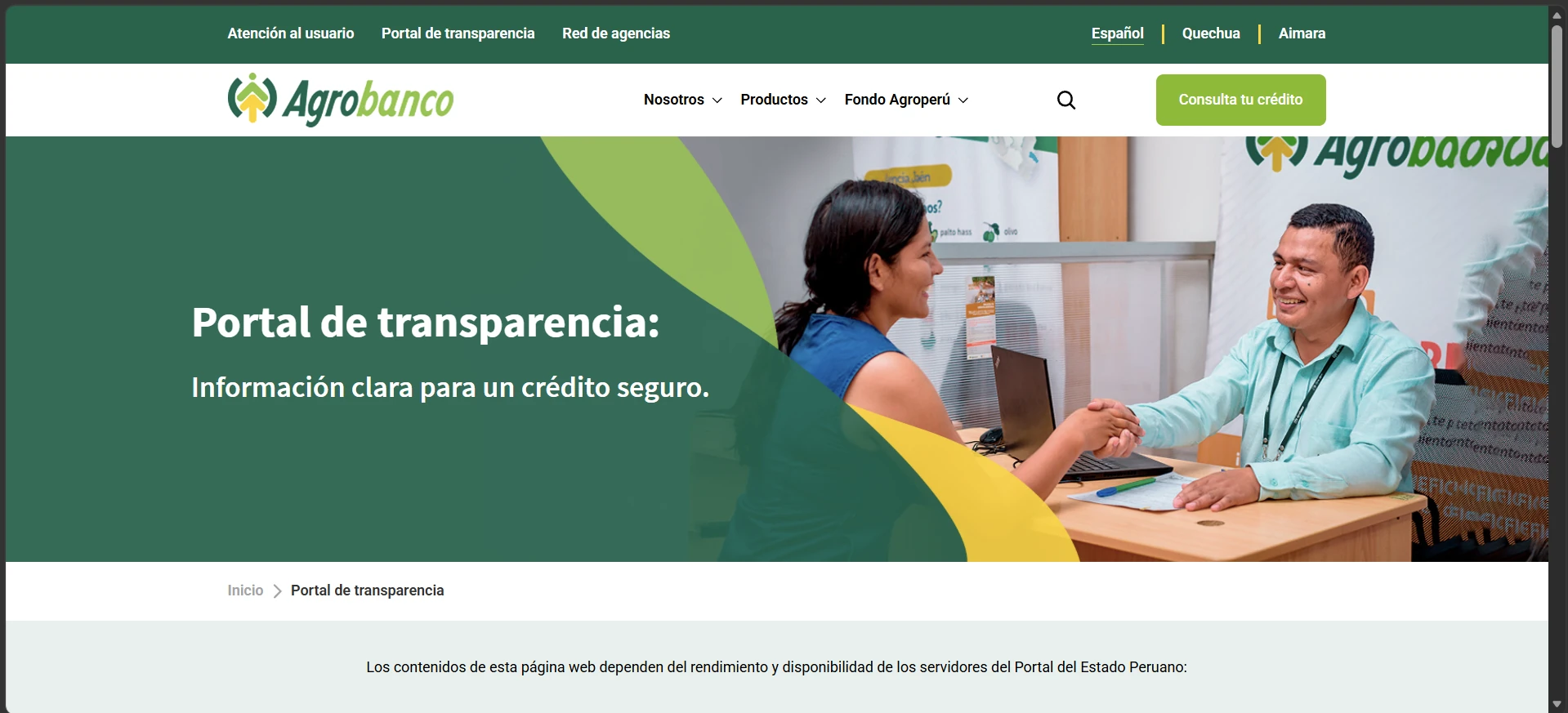 Portal de transparencia de Agrobanco