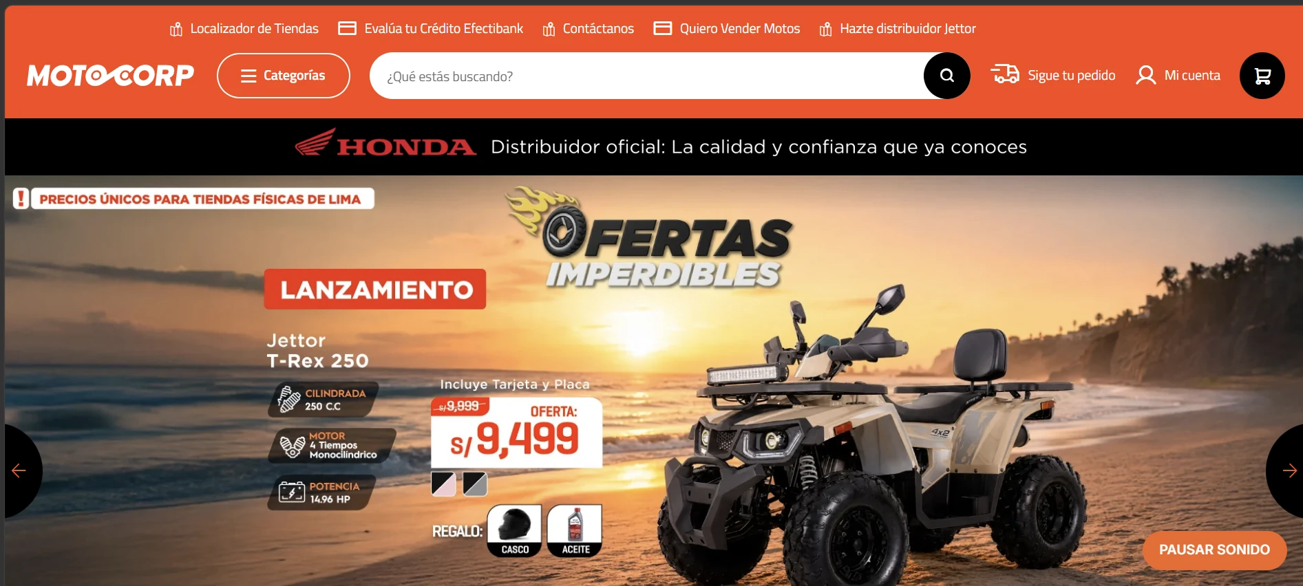 Página de inicio del e-commerce de Motocorp