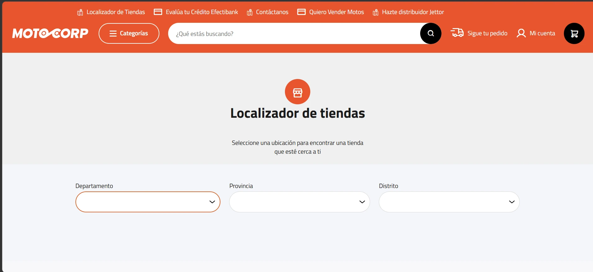 Localizador de tiendas de Motocorp con filtros de ubicación